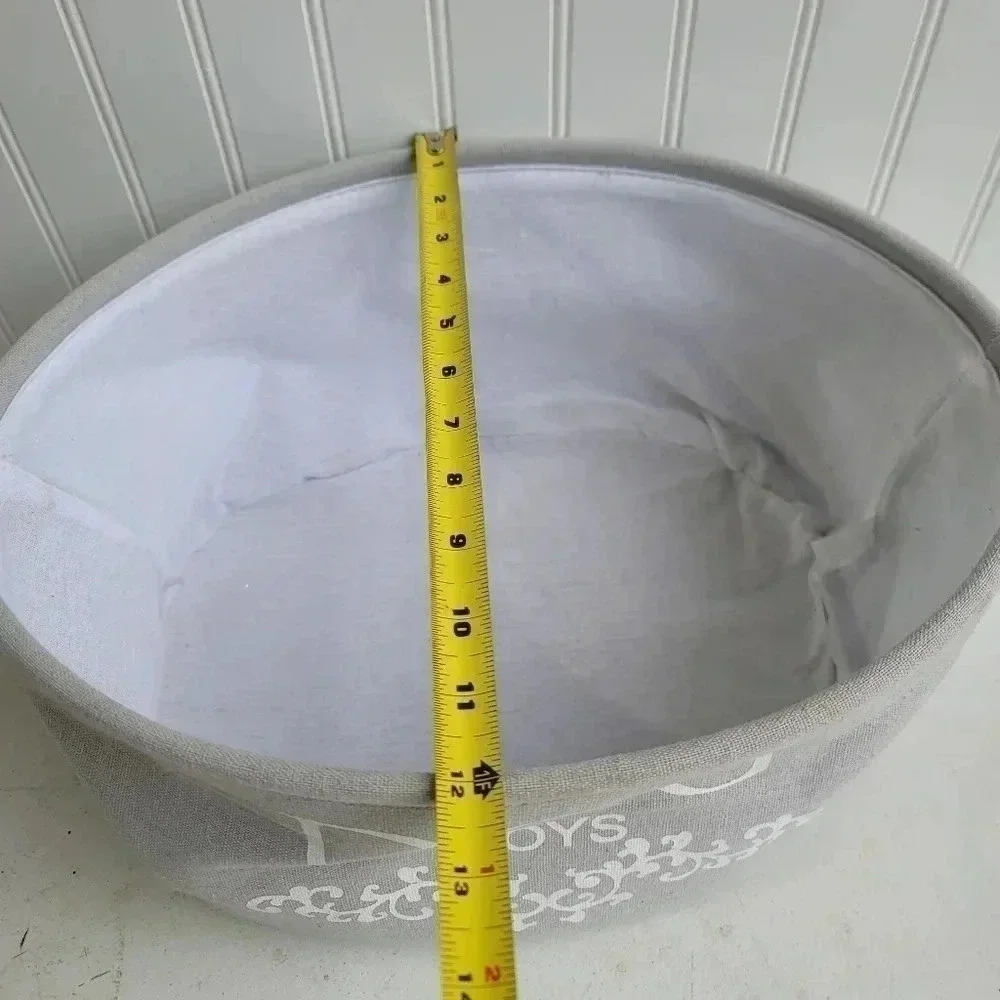 Dog Toys Oval Gray Canvas w/Handles Storage Basket Organizer Bin Box 7.5x15x12